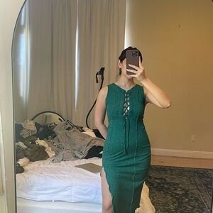 Elegant Green Lace-Up Dress